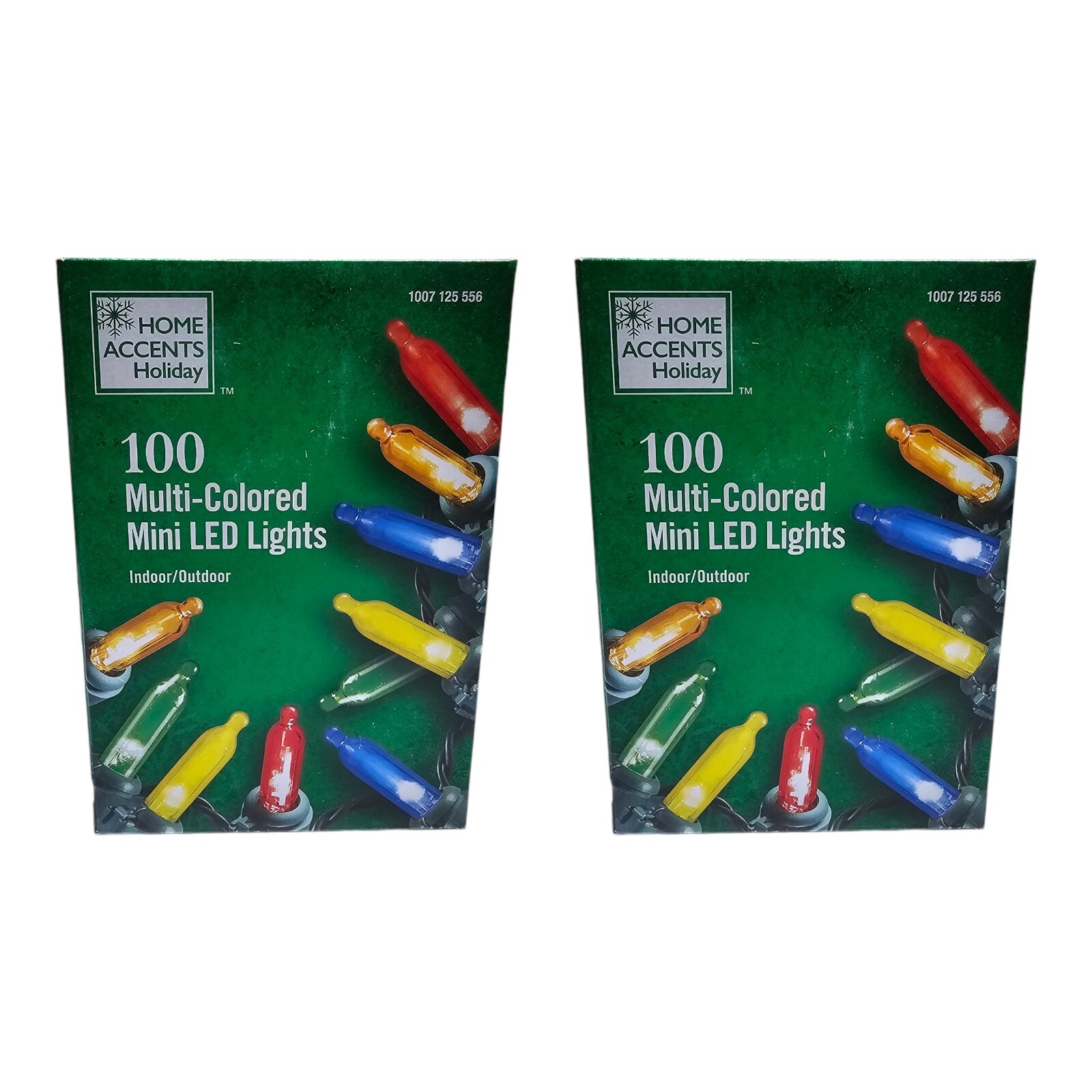2 Pack Home Accents 100 Multicolored Mini LED Lights Indoor/Outdoor - Green Wire