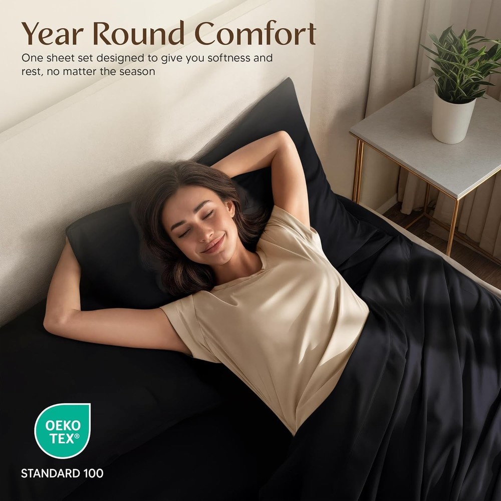 King Sheet Set – 4 Piece Bed Sheets, Soft and Breathable Microfiber (Black)