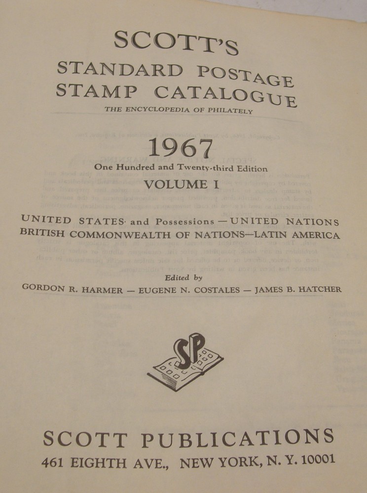 VINTAGE 1967 SCOTT'S STANDARD POSTAGE STAMP CATALOG VOLUME I USA UK COMMONWEALTH