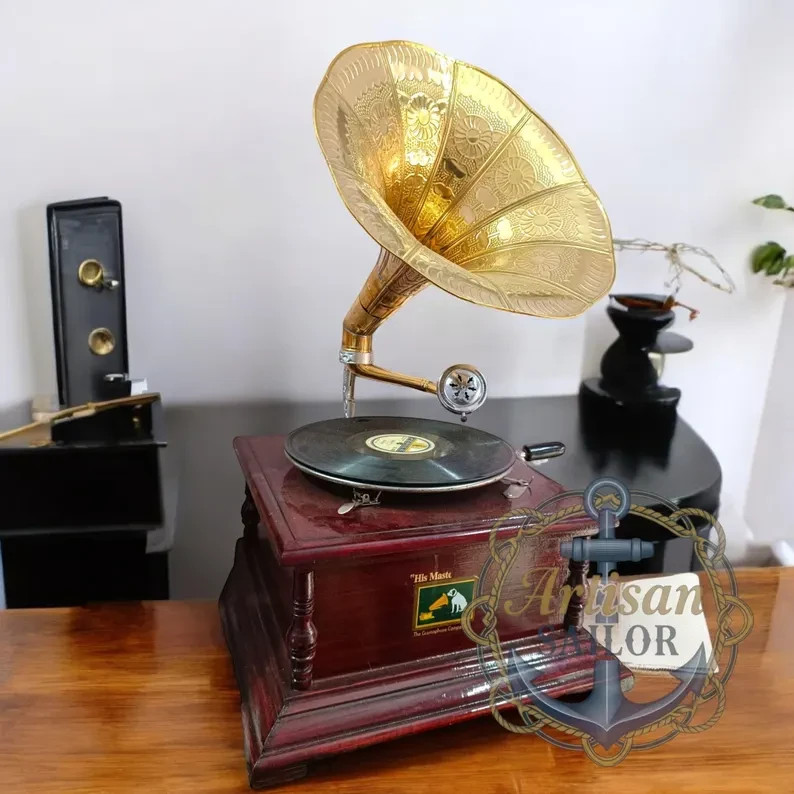 Antique Gramophone, Fully Functional Working Phonograph, win-up record player