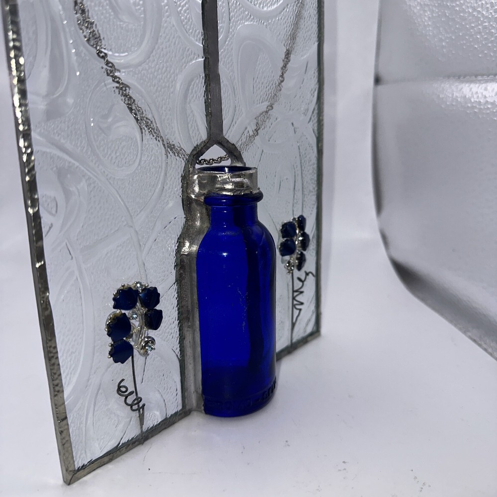 Hanging Glass Window Panel Cobalt Blue Bud Vase