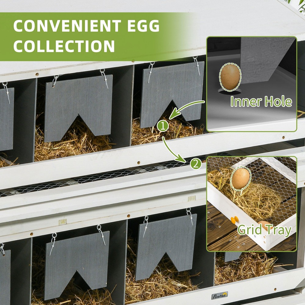 8 Compartments Nesting Boxes for Chickens w/ 2 Egg Collection Trays