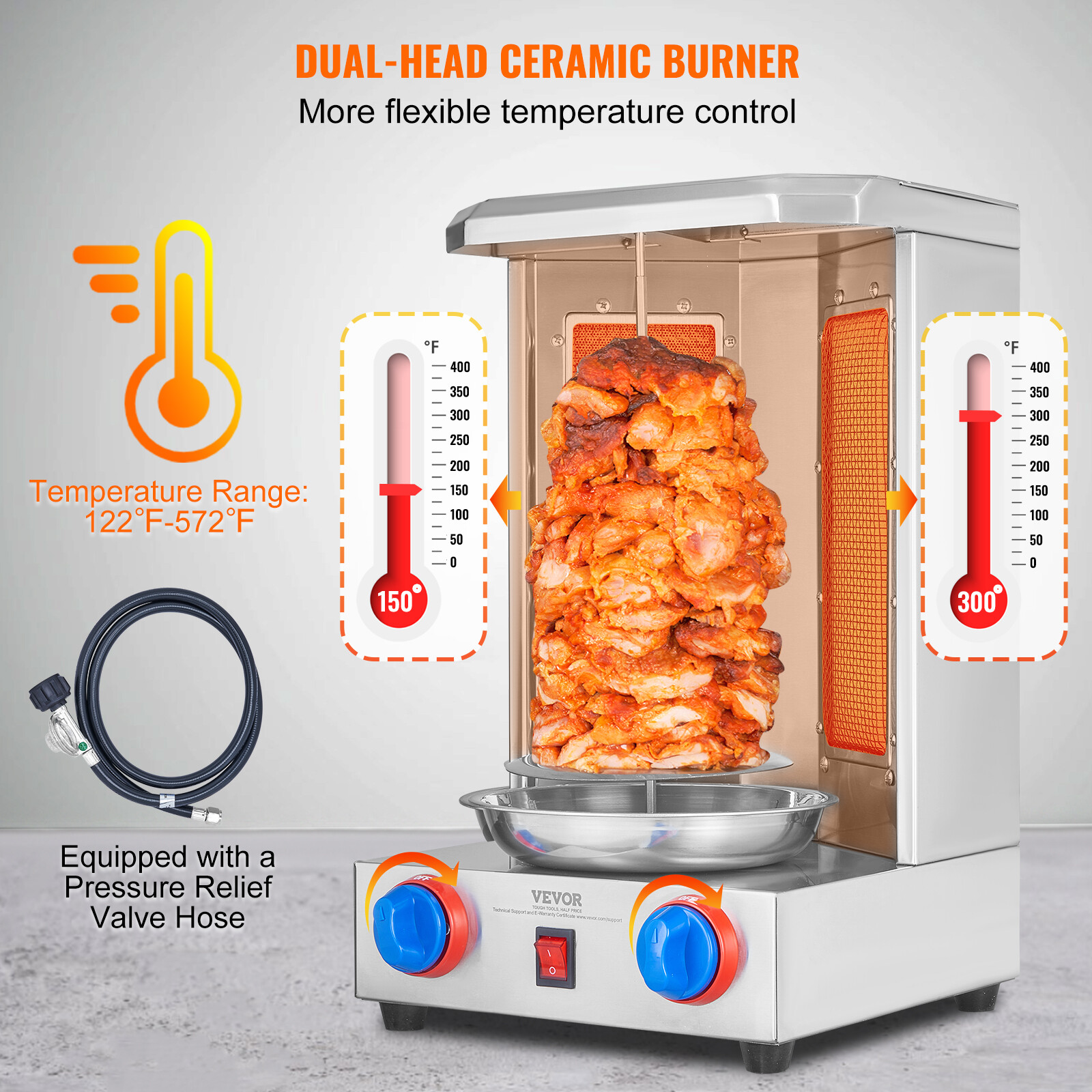 VEVOR Stainless Steel Gas Shawarma Grill Machine Vertical Gyro Rotisserie Doner