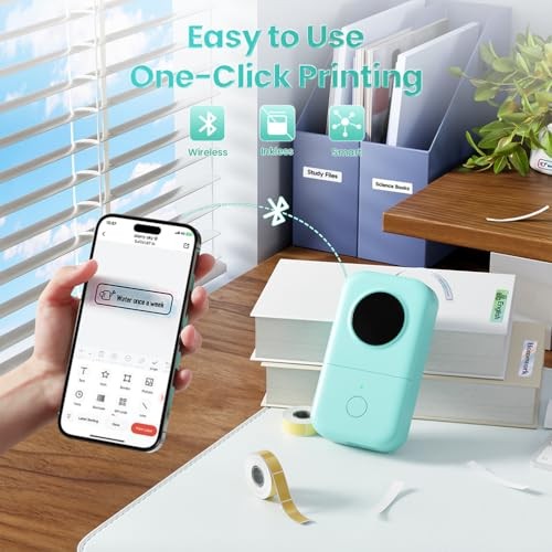 D30 Label Maker Machine, Portable Bluetooth Green 1 Printer + 1 Roll Paper