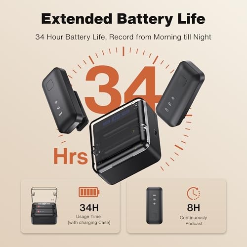 4Pcs Wireless Lavalier Microphone for iPhone with 2Pcs Charging Case, 1PC