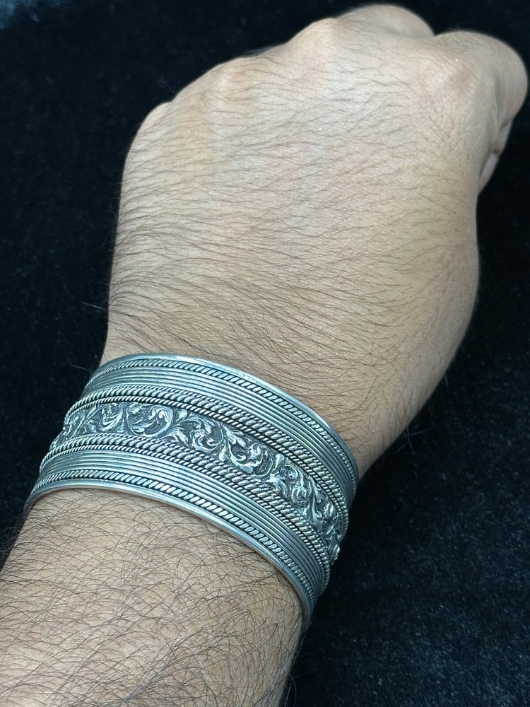 Unique Design Handmade Vintage Adjustable Silver Cuff Bangle Bracelet