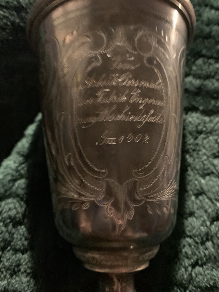 Dated 1902. German Silver Etch Engraved Trophy Goblet.