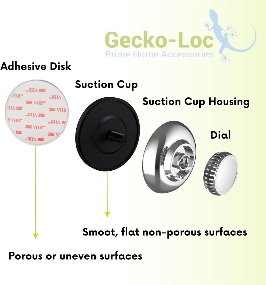 Gecko-Loc Extra Long Adjustable Length Deep shelf over the showerhead Silver