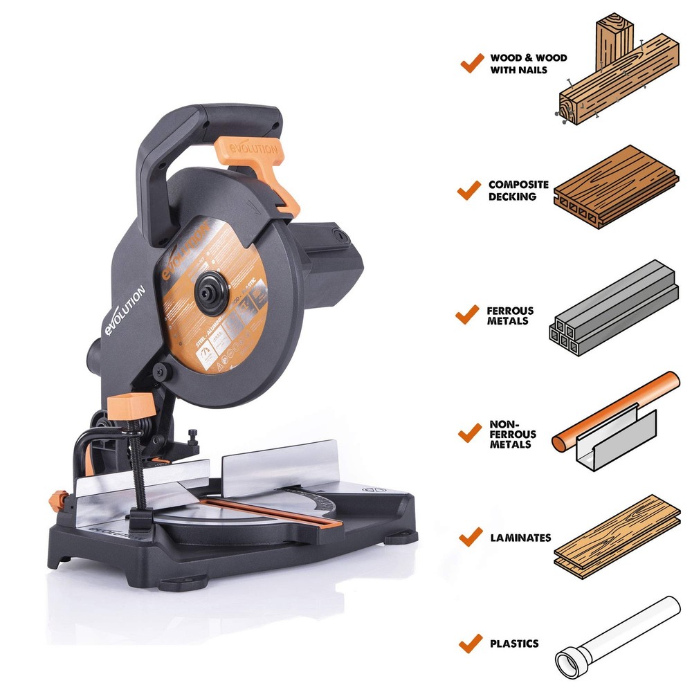 Evolution Power Tools R210CMS Compound Miter Saw, 81/4" MultiMaterial Cutting...