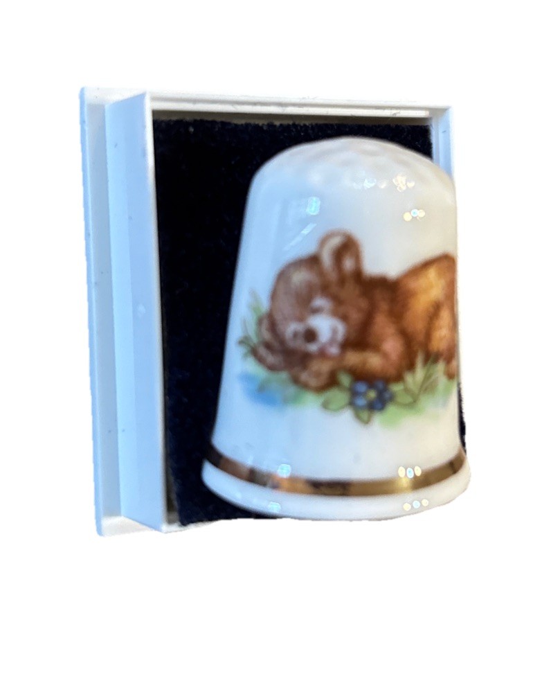 White Ceramic Thimble Bear Design NEW with Box