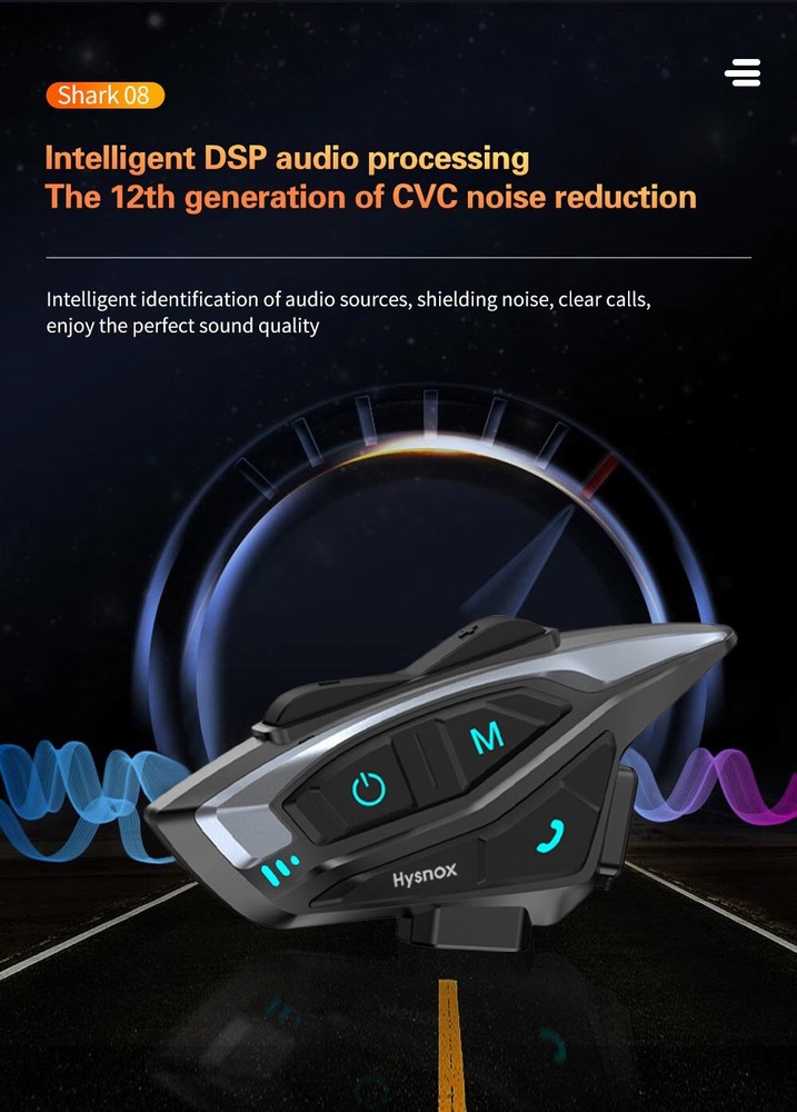 Hysnox Motorcycle Helmet Bluetooth Headset Shark-08