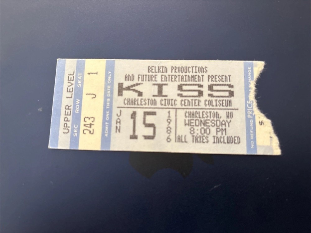 KISS  CONCERT TICKET STUB Charleston WV Jan 15 1986 W.A.S.P.