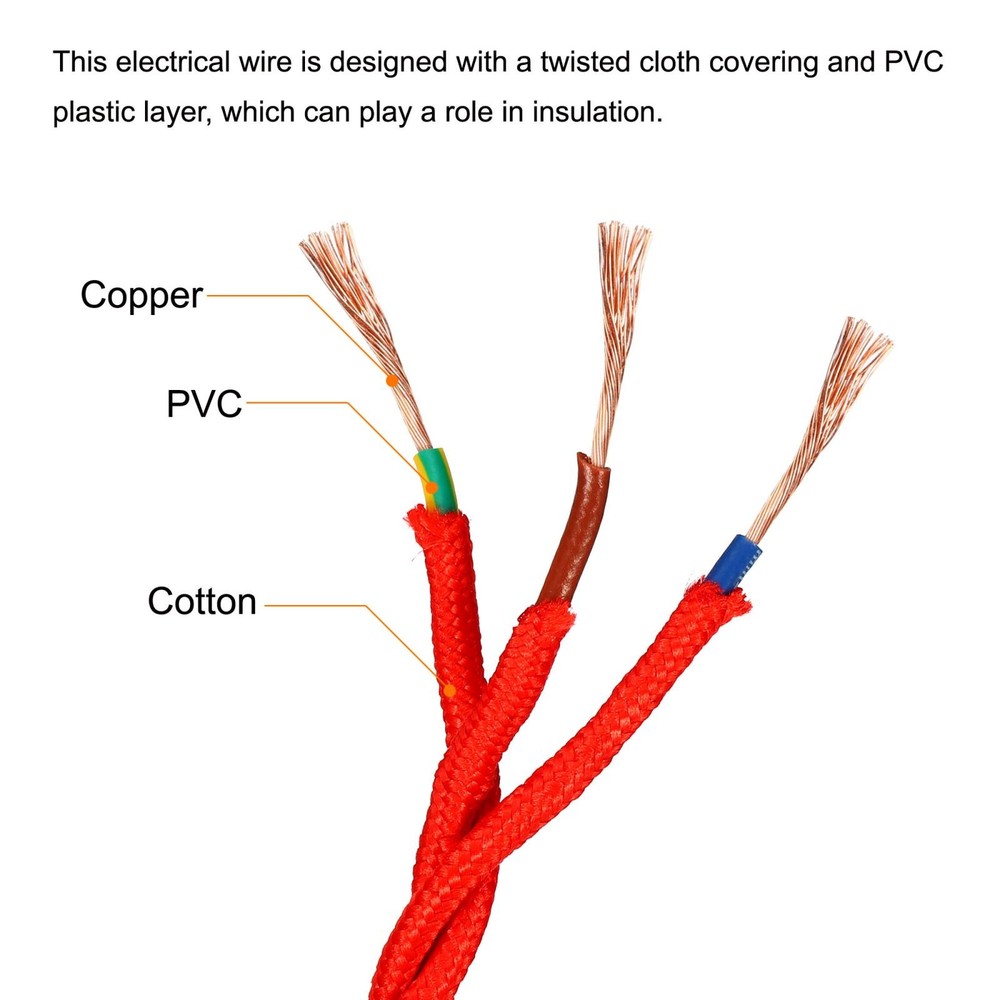 Twisted Cloth Covered Wire 3 Core 18AWG 3.0m/9.84ft,Electrical Cable,Red