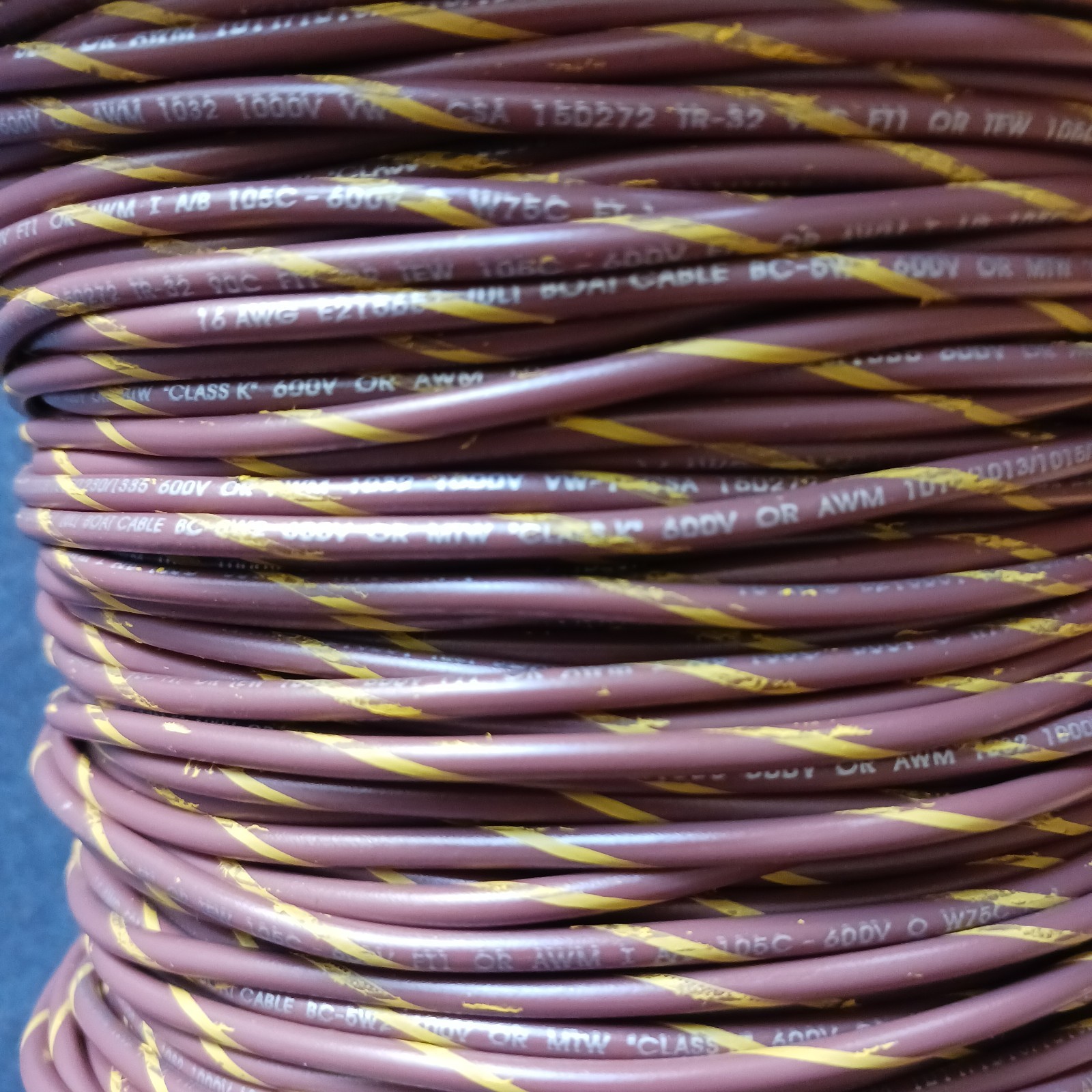 Houston Wire 16 AWG Brown w/Yellow Striped Wire Boat Marine Tinned Copper 500'