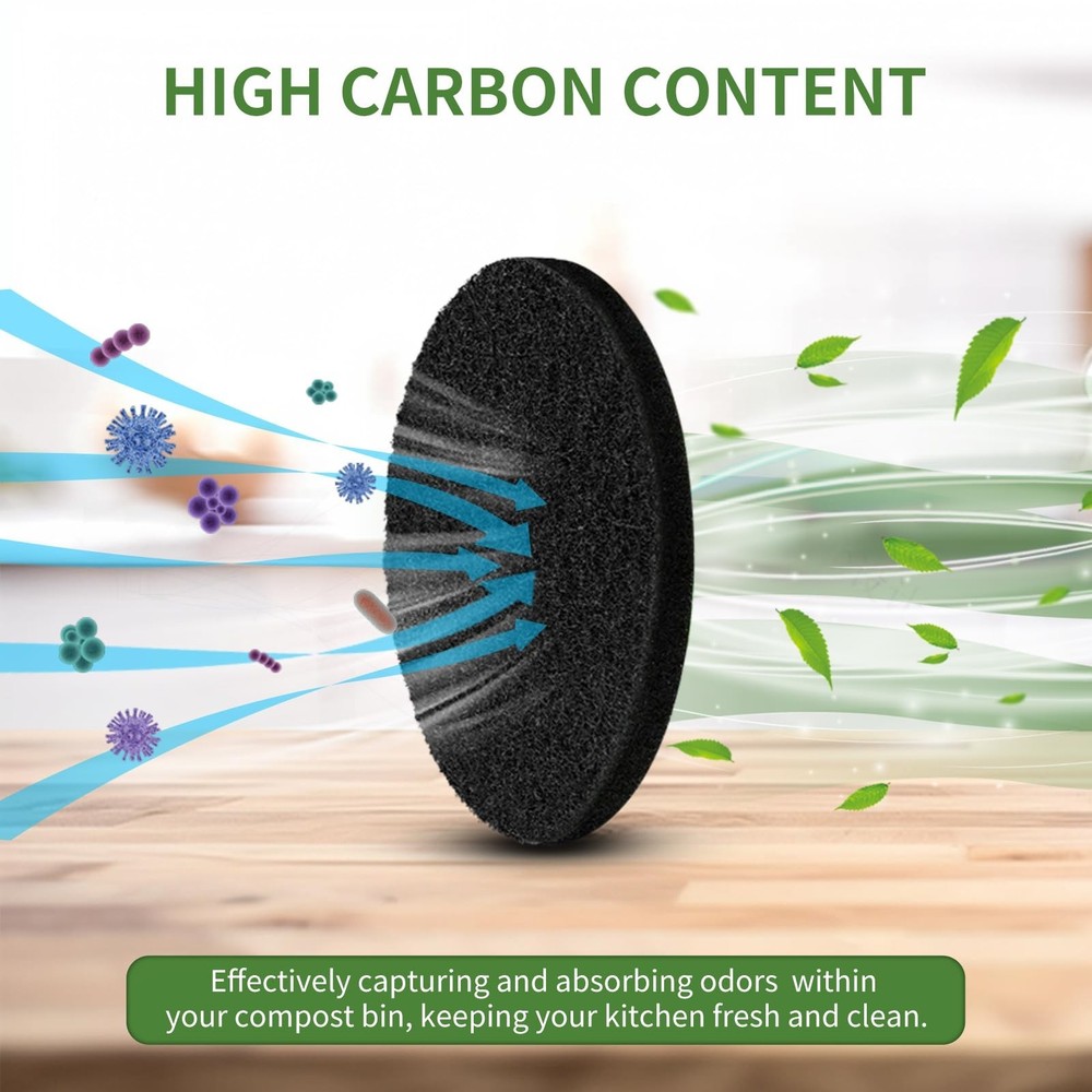 6.7 inch Kitchen Compost Bin Charcoal Filter Replacements, 12 Pack Compost Pa...
