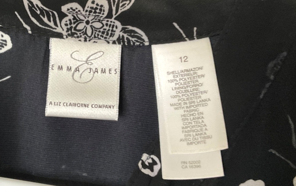 Beautiful! EMMA JAMES Liz Claiborne Womens Black White Floral Maxi Dress Sz 12