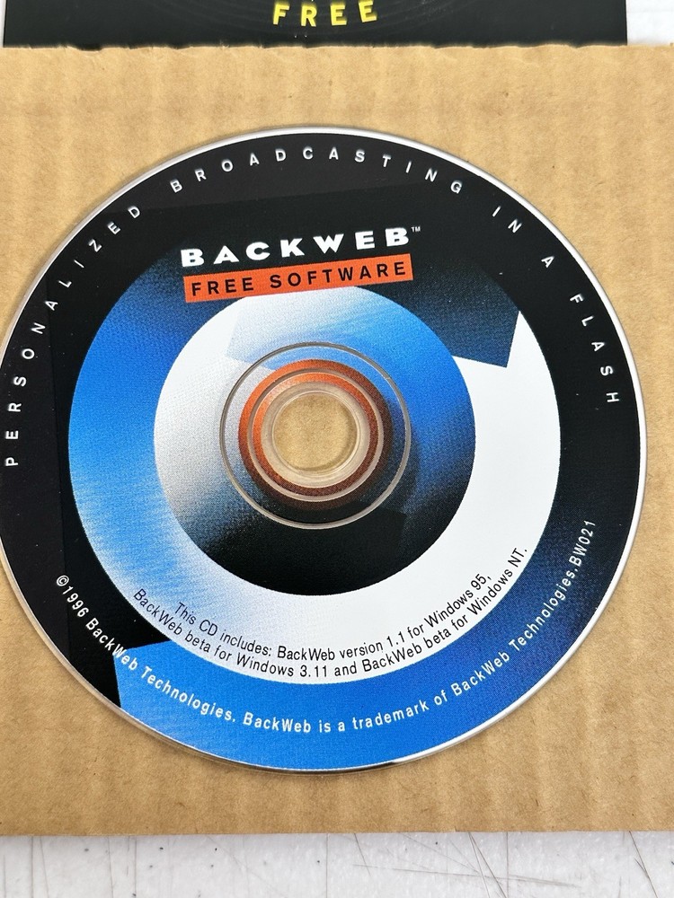 RARE Vtg 1996/97 BackWeb Technologies CD-ROM Push Tech Internet Client Win95 NT