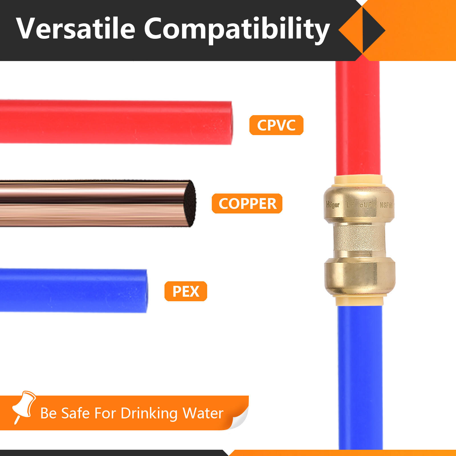 EFIELD (2 to 100 Packs) 3/4"Push Fit ×3/4"Female Adapter Brass Fitting Lead Free