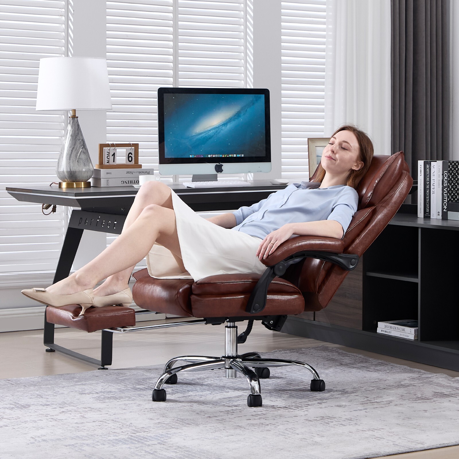 Tall Executive Office Chair with Footrest Leather Computer Chair