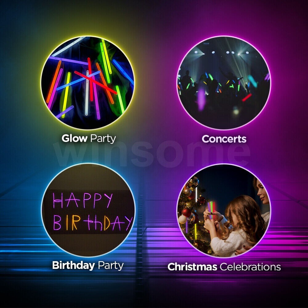 16pcs 8" Glow Sticks Bracelet Necklace Party Favors Glow Connector+String Random