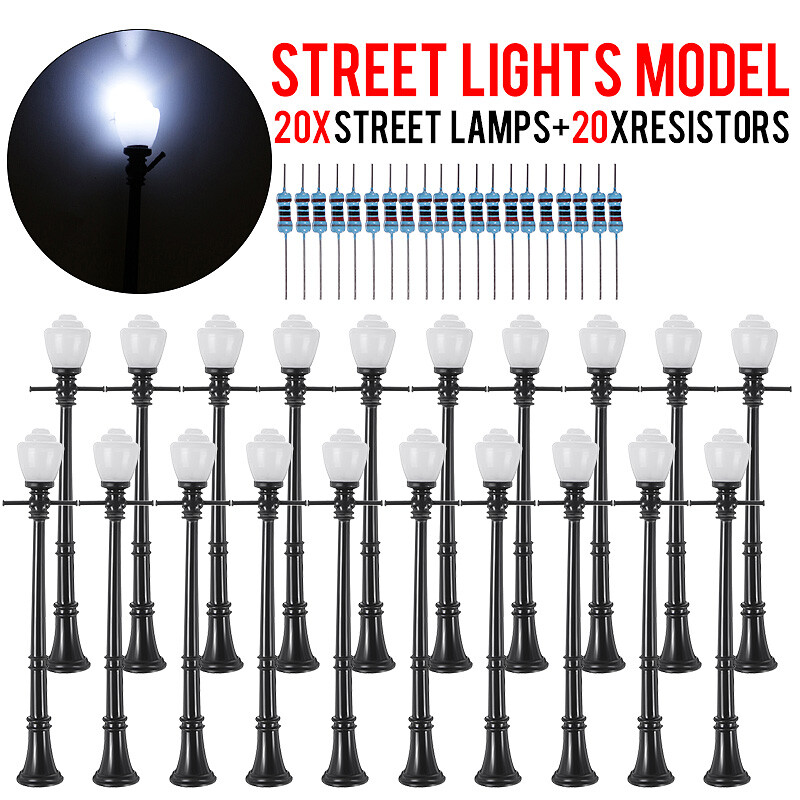 LCX04 Model Railway Lamppost Lamps Mini O Scale LEDs Street Lights Set 20X