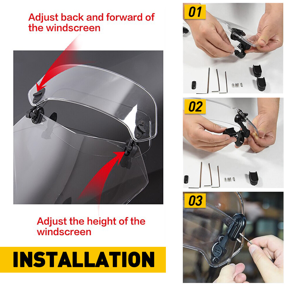 Clip On Motorcycle Windshield Extension Spoiler Wind screen Deflector Universal