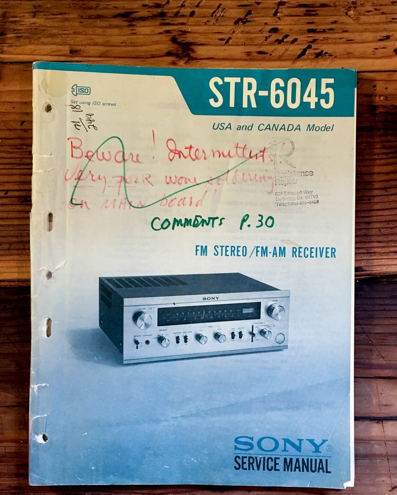 Sony STR-6045 Receiver Service Manual *Original*