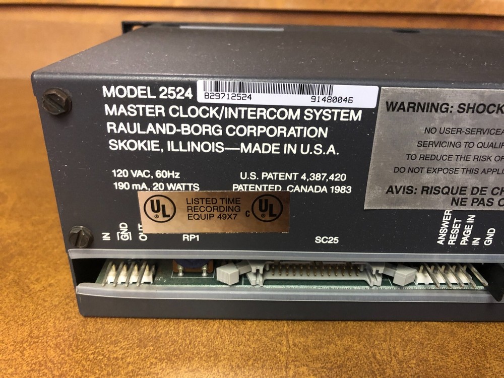 Rauland 2524 Master Clock Intercom Control System