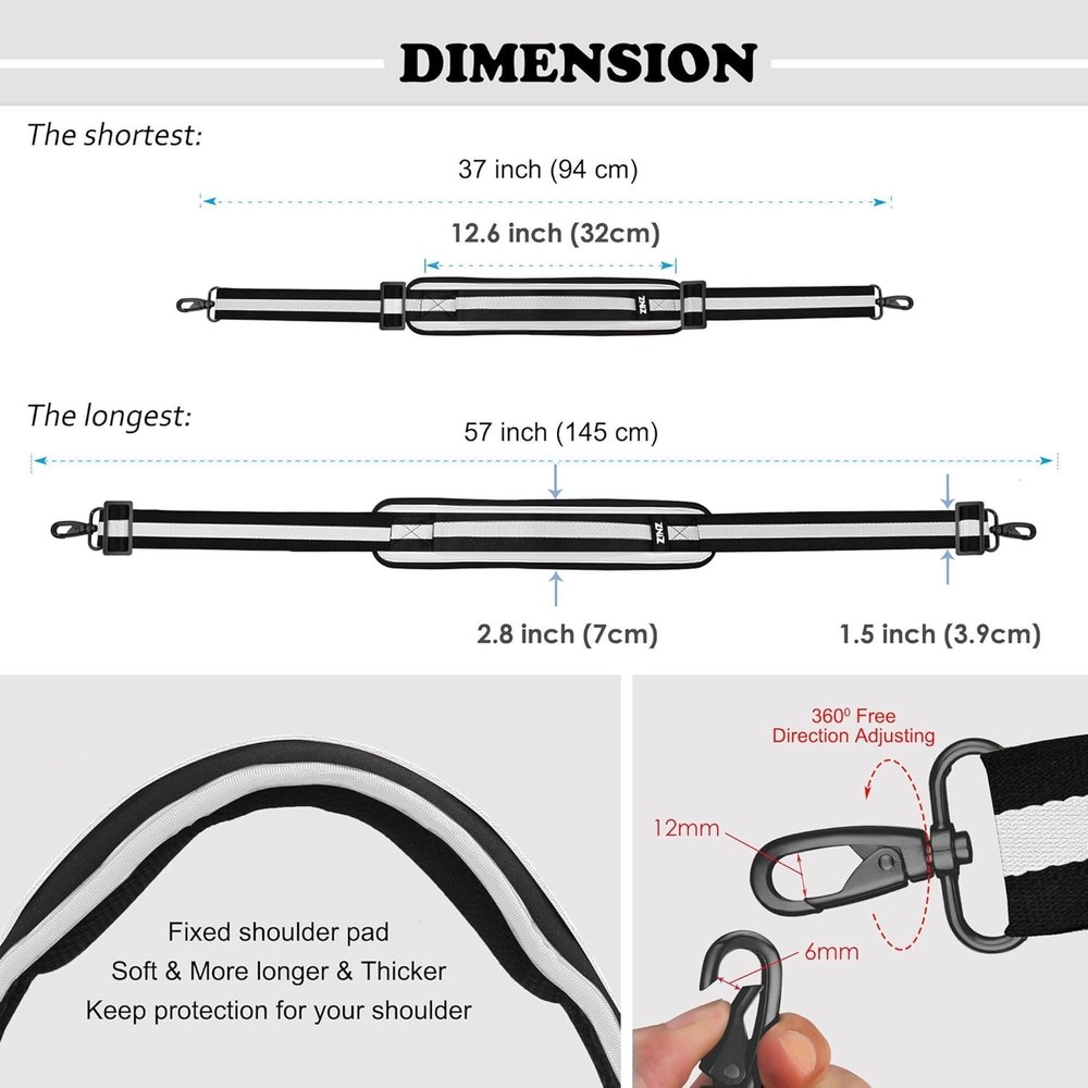 Bag Shoulder Strap, Padded Adjustable Shoulder Strap Replacement