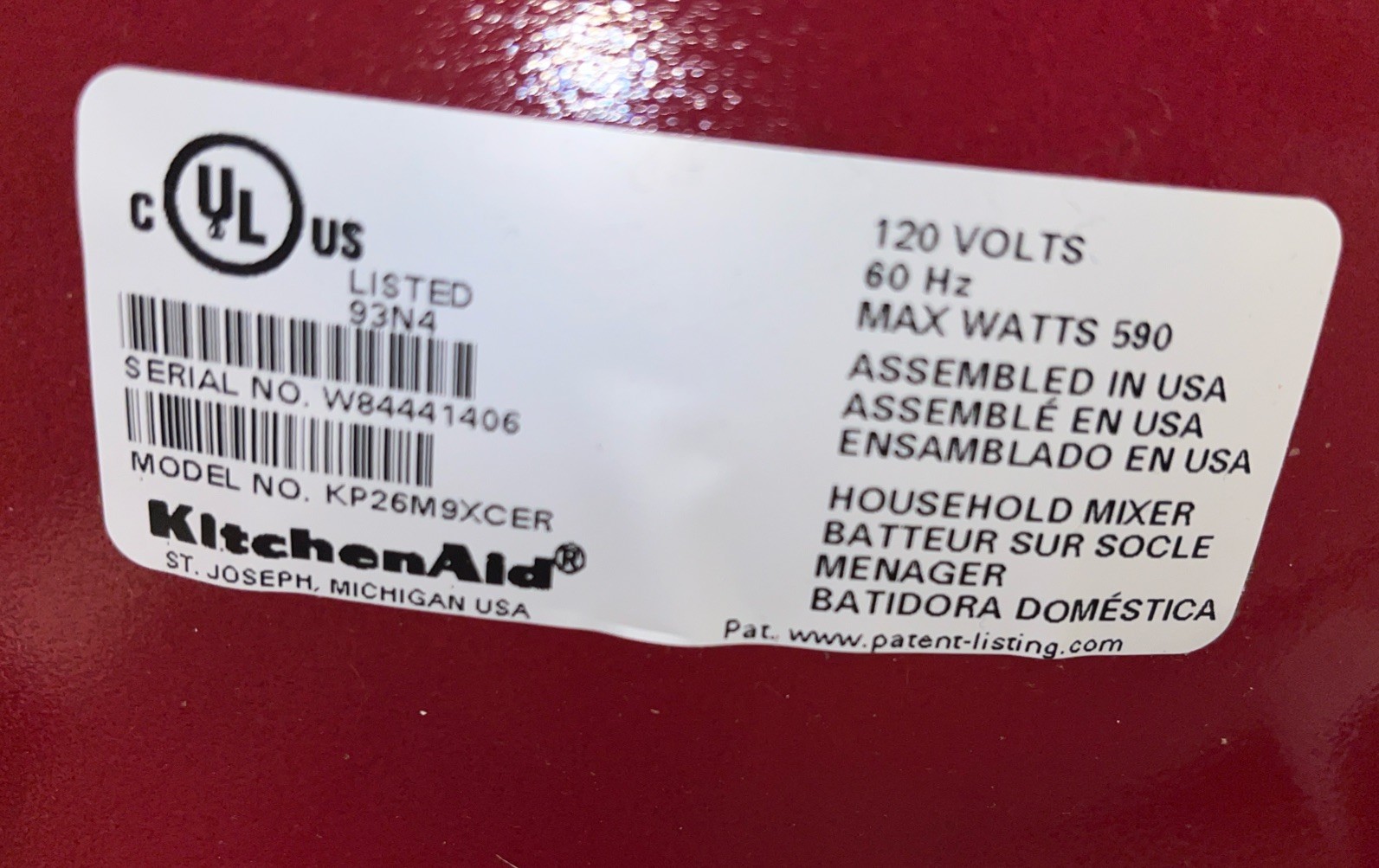 NOS KitchenAid KP26M9XCER 6 Quart 590 W Bowl-Lift Stand Mixer Ultra Power Soft 7