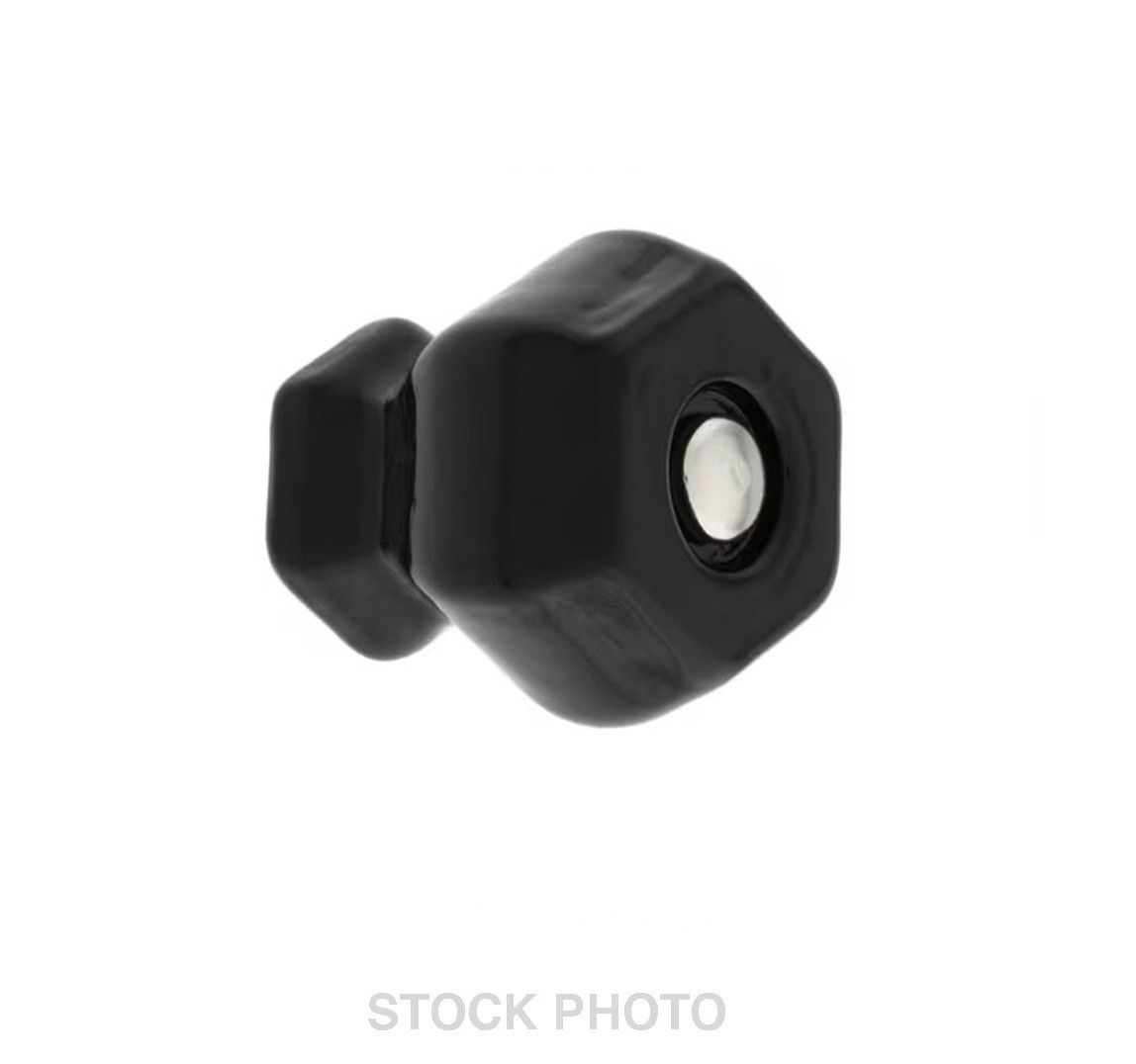 Set 12 NEW Small 1” BLACK Hexagonal GLASS Cabinet KNOBS w/ Nickel Bolts