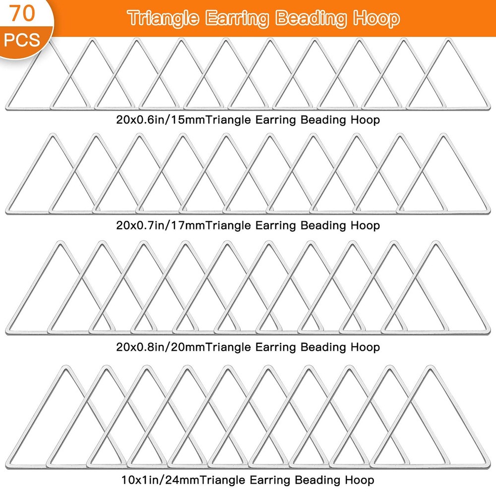 70Pcs Triangle Earring Beading Hoop,4Sizes Silver Earring Bead Connector Links O