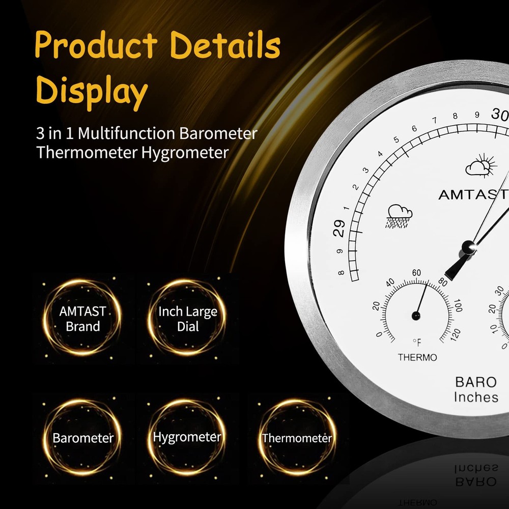 5.2 Diameter Dial Type Barometer Thermometer Hygrometer 3 in 1 Multifunction,