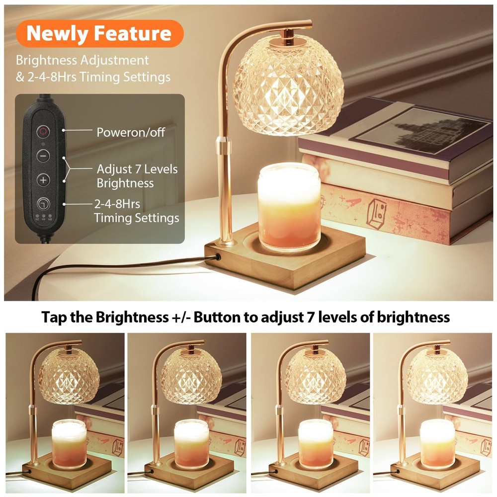 Candle Warmer Lamp with Timer, 7 Levels Temperature, Adjustable Height - Melts