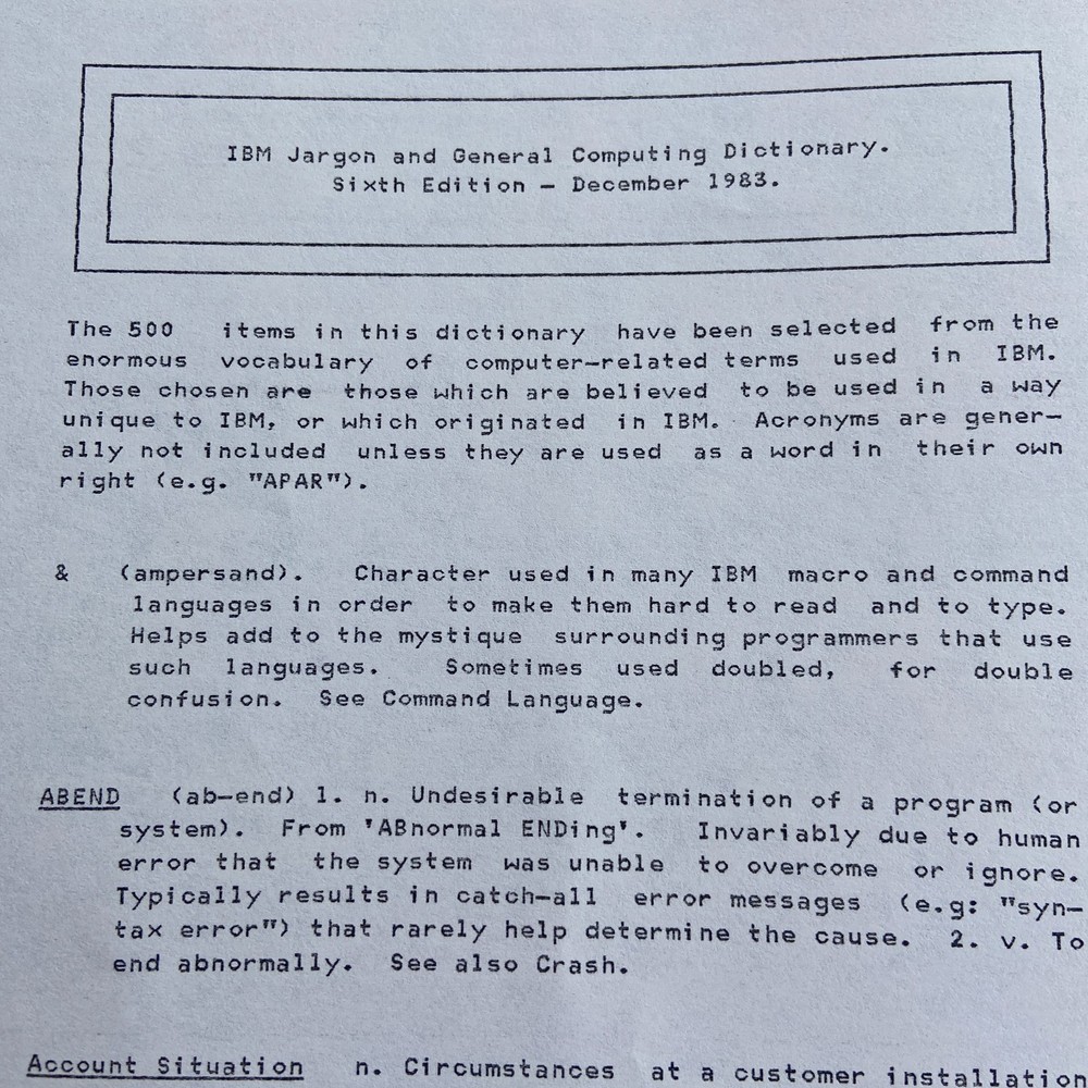 IBM Internal Document Jargon General Computing Dictionary Manual 6th Ed. 1983