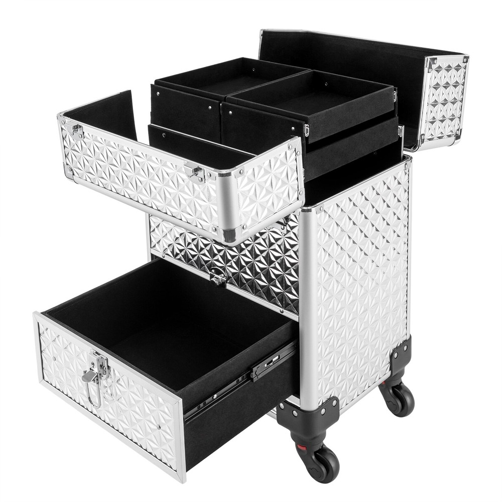 Rolling Nail Case Wheeled Manicure Makeup Train Box Storage Case Organizer