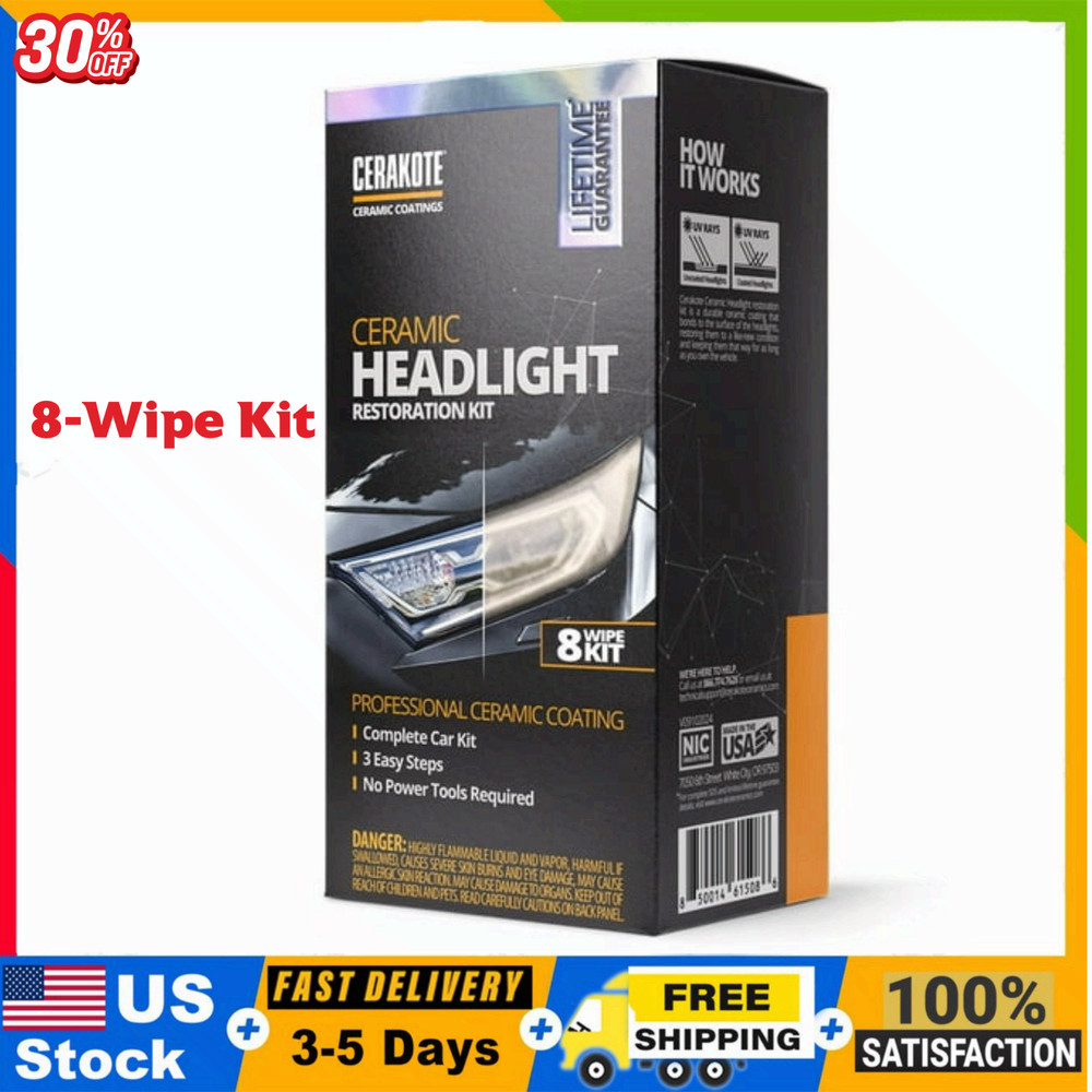 8-Wipe Kit Cerakote Ceramic Headlight Restoration Kit, Quick & Easy 3-Step