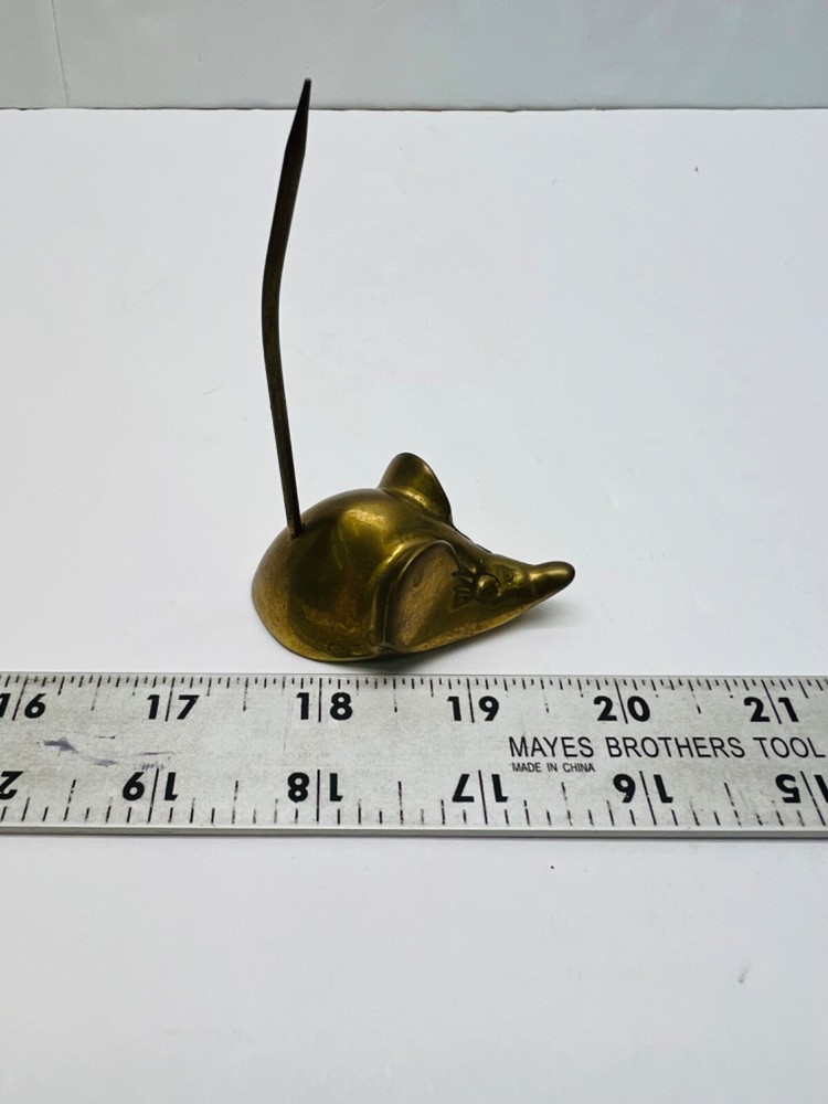 vintage solid brass mouse long tail paper/ ring holder paperweight