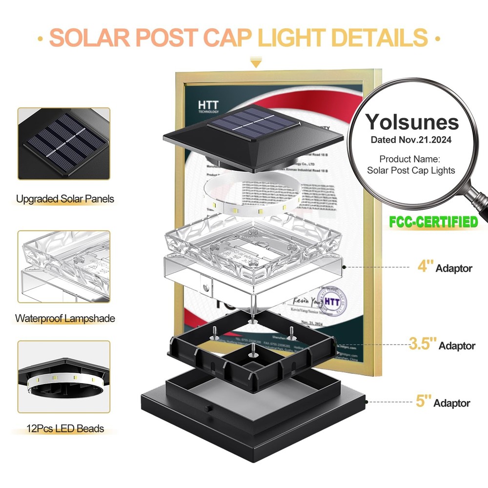 Solar Post Cap Light 6 Packs, Waterproof Fence 6pack, Black
