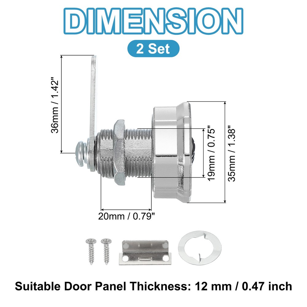 2Pcs 13/16" Combination Cabinet Cam Lock Cylinder Password Coded Lock Silver