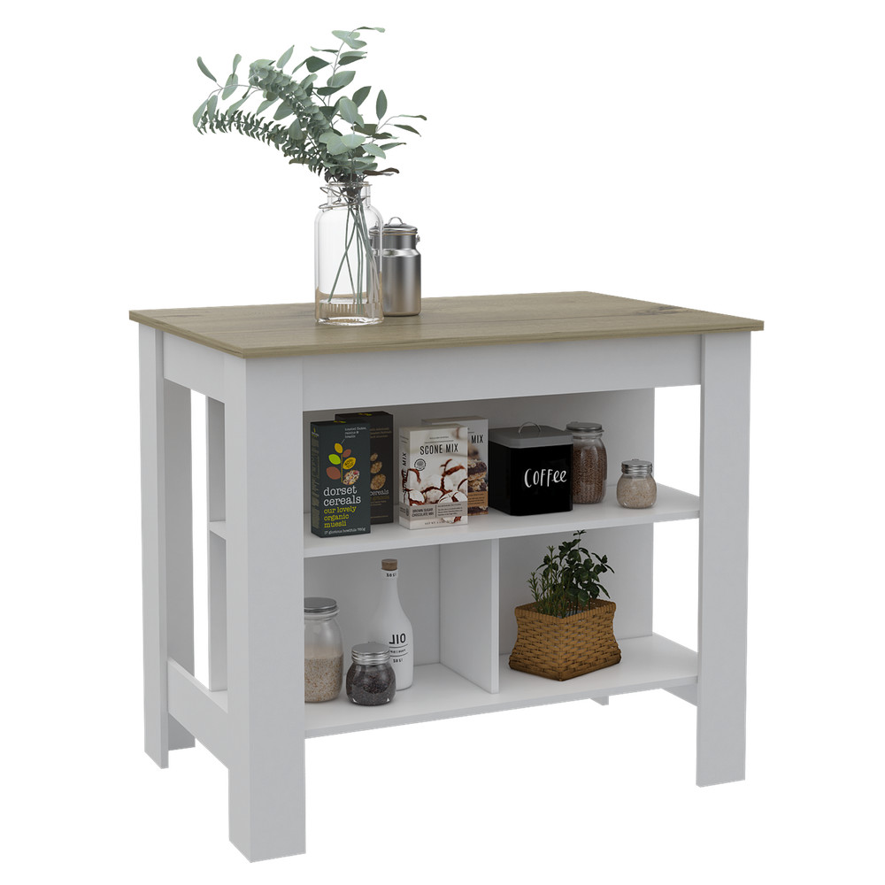 Antibacterial Surface Kitchen Island, Three Concealed Shelves