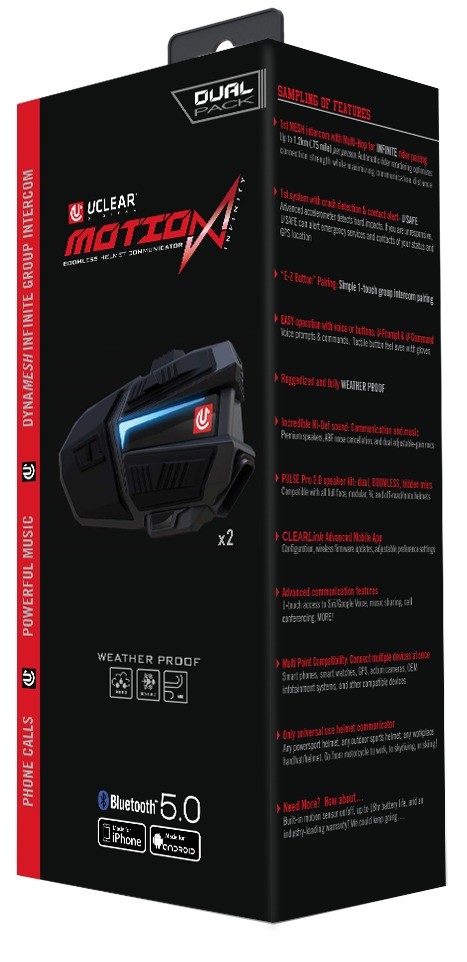 UCLEAR Motion Infinity Dual Bluetooth Helmet Communicator System 180511