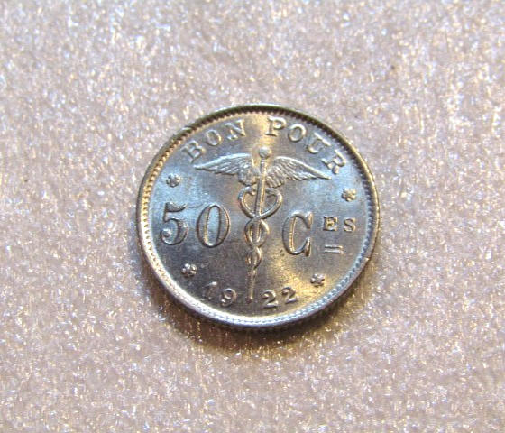 1922 Belgium 50 Centimes Coin