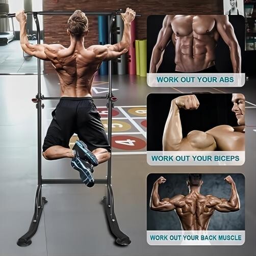 Power Tower Workout Dip Station Pull Up Bar, Height Adjustable Multi-Function