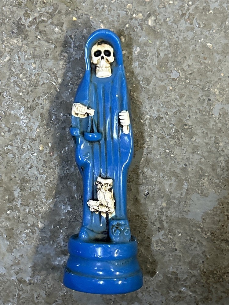 Santa Muerte Statue Blue Fixed 5.25in