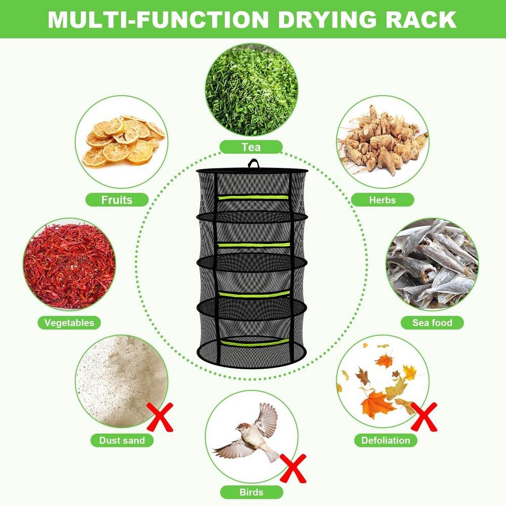 8 Layer Mesh Hanging Herb Drying Rack with Green Zipper Pruning Shears