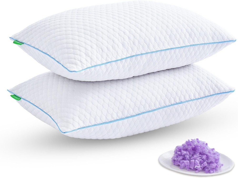 Ergonomic Shredded Memory Foam Pillows for Sleeping - 2-Pack Adjustable Comfort