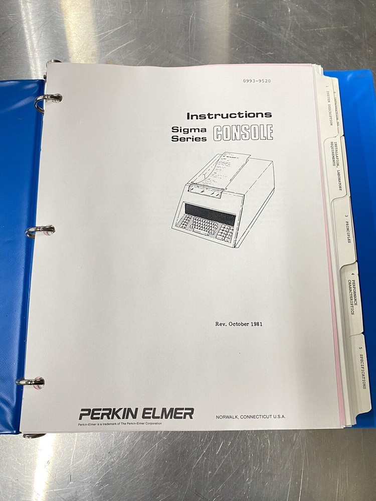 Perkin Elmer Sigma 1 Analyzer Console - Users Guide / Instructions Manual