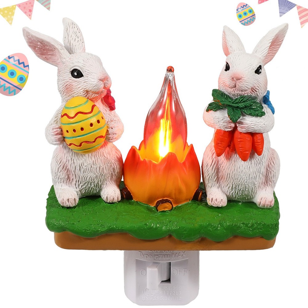 Bunny Campfire Flickering Nightlight, Easter Night Light Plug Into Wall Rabbit