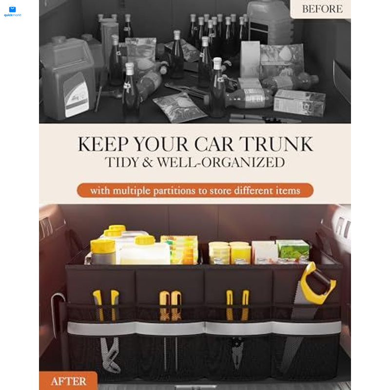 HOTOR Trunk Organizer - Car with 5 Pockets, Medium, Black
